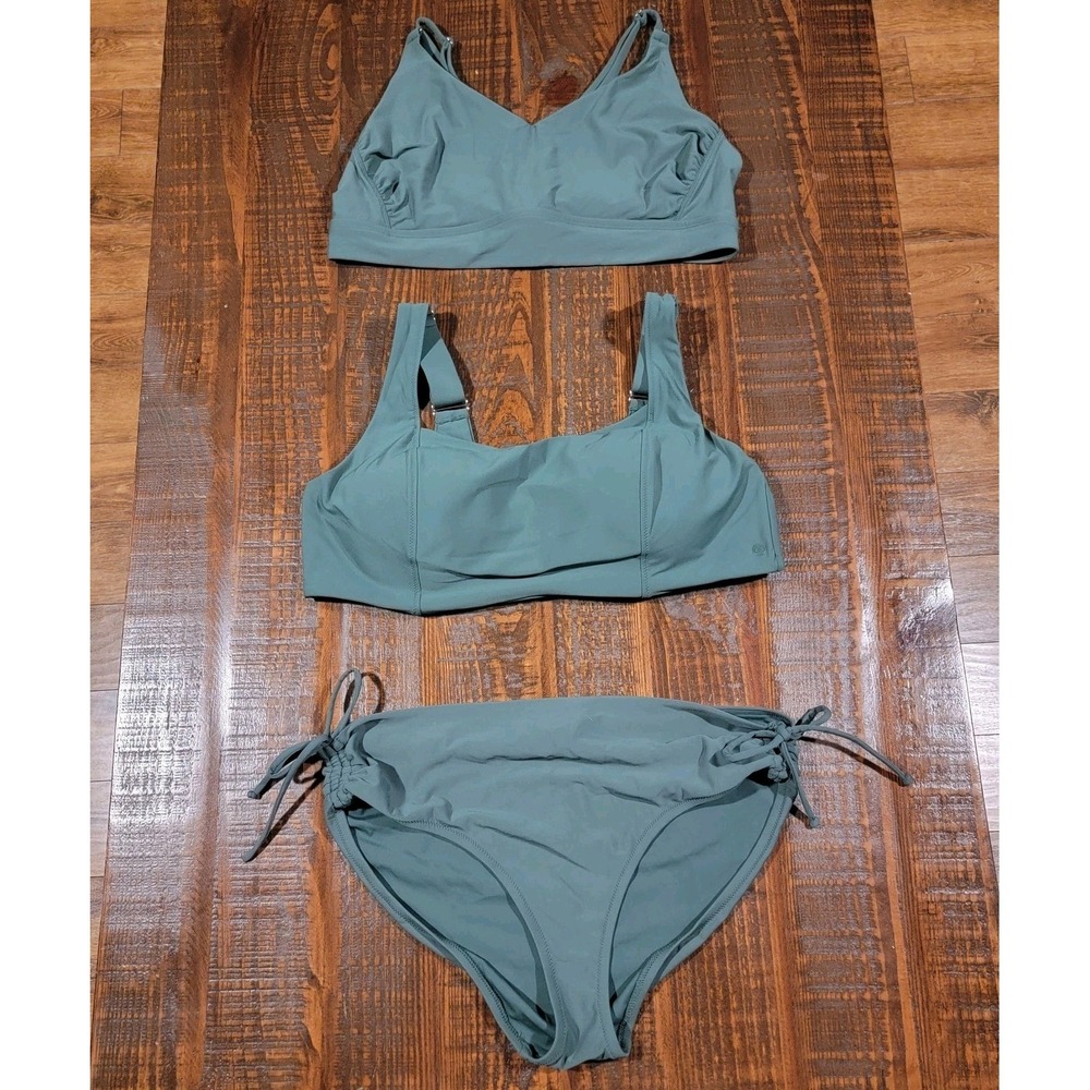 Calia by Carrie Underwood Cacti Green Bikini, Two 1X Tops, L Bottom, 3 Piece Set